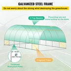 VEVOR Walk-in Tunnel Greenhouse, 20 X 10 X 7 Ft Portable Plant Hot House W  Galvanized Steel Hoops, 3 Top Beams, Diagonal Poles, 2 Zippered Doors   12 Roll-up Windows, Green