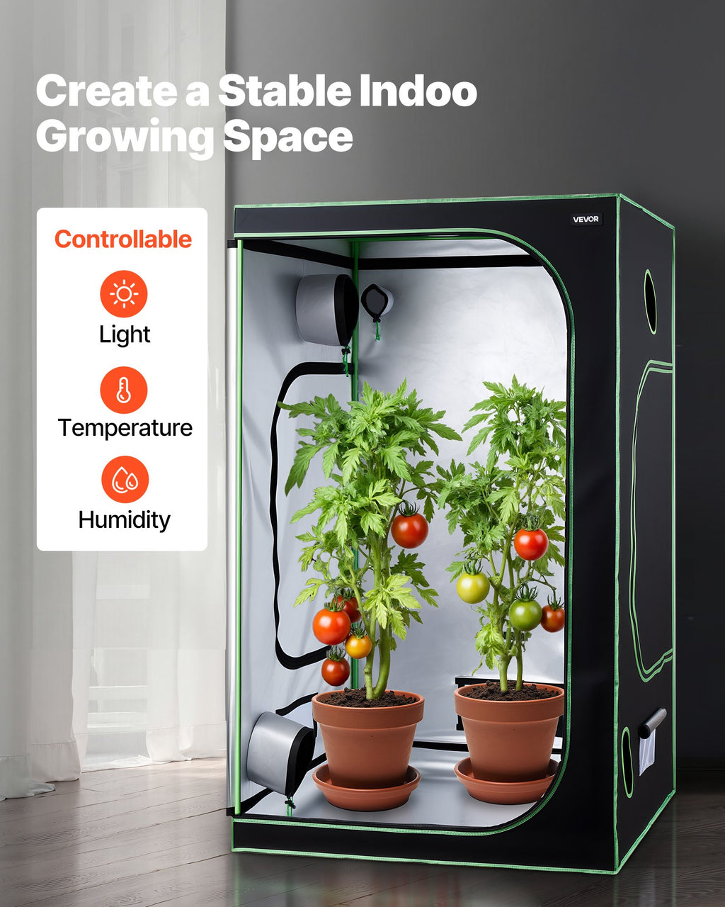 Growzelt 120x120x200 Cm Growbox 600D Hochreflektierendes Mylar Indoor-Pflanzenzelt Mit Beobachtungsfenster Bodenwanne & Reißverschluss