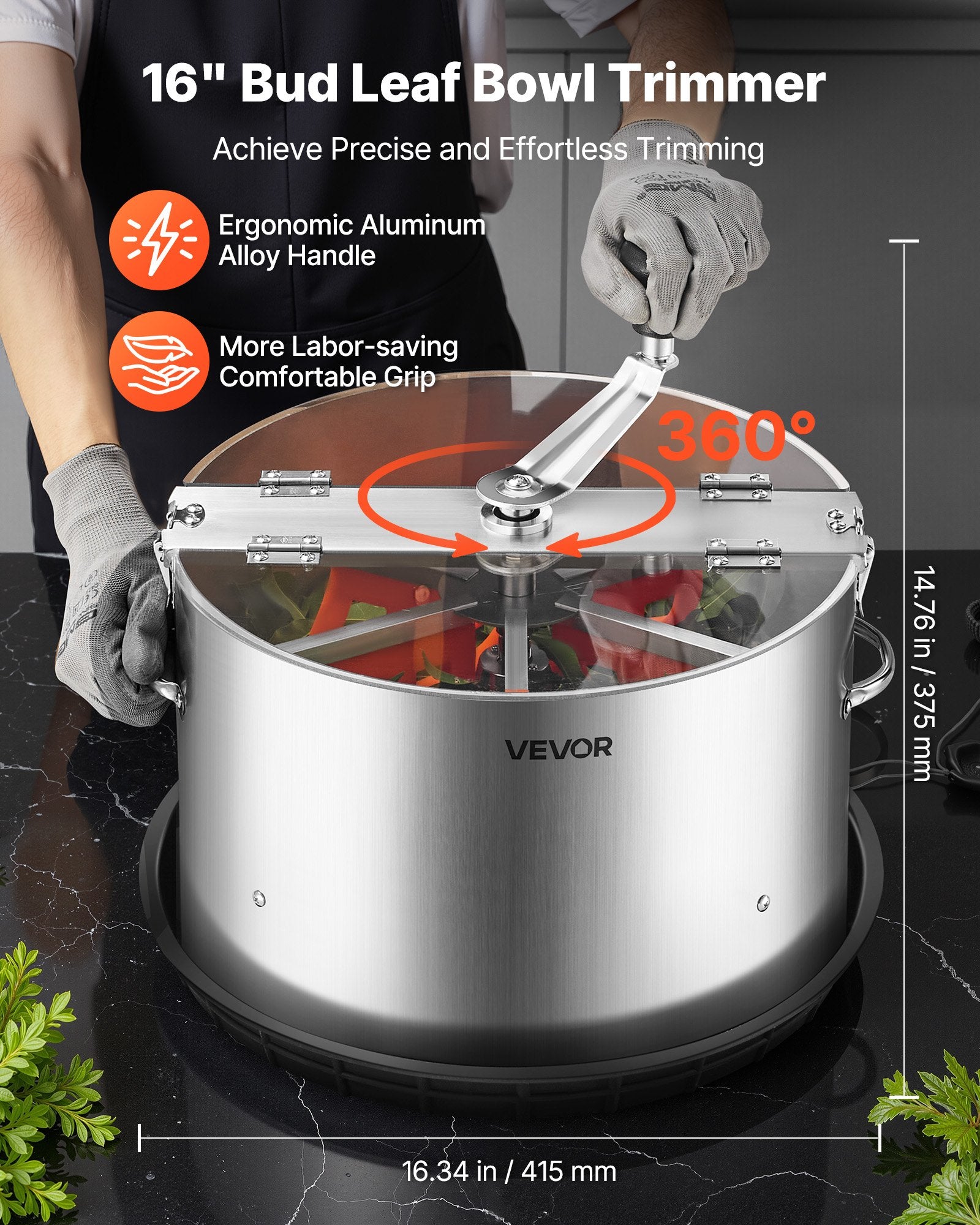 Manual Bud Leaf Trimmer, 16 In Reaper Bowl Bud Trimmer With Stainless Steel Blades, Visual Cutting, Wet & Dry Hydroponic Cutting Machine With Tray, Twisted Spin Cut For Plant Buds Flowers