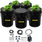 DWC Hydroponic System, 5 Gallon 5 Buckets, Deep Water Culture Growing Bucket, Hydroponics Grow Kit With Pump, Air Stone And Connected Reservoir, For Indoor/Outdoor Leafy Vegetables