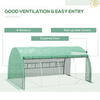 Polytunnel Greenhouse Walk-in Grow House Tent With Roll-up Sidewalls, Zipped Door And 8 Windows, 4x3x2m Green