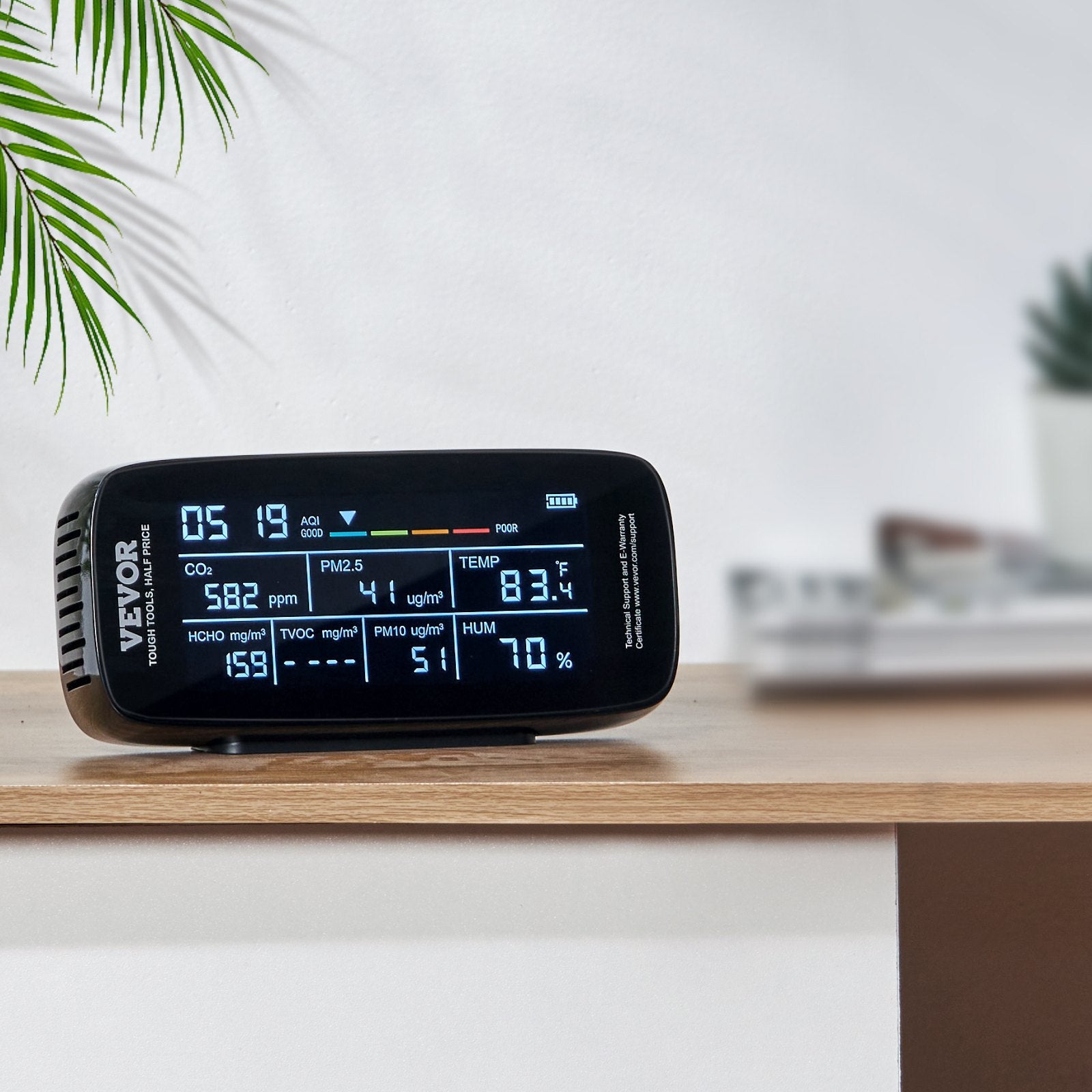 VEVOR Air Quality Monitor 9-IN-1, CO2, Temperature, Humidity, Formaldehyde TVOC AQI Tester, Professional PM2.5 PM10 PM1.0 Particle Counter For Indoor Outdoor, Air Quality Meter