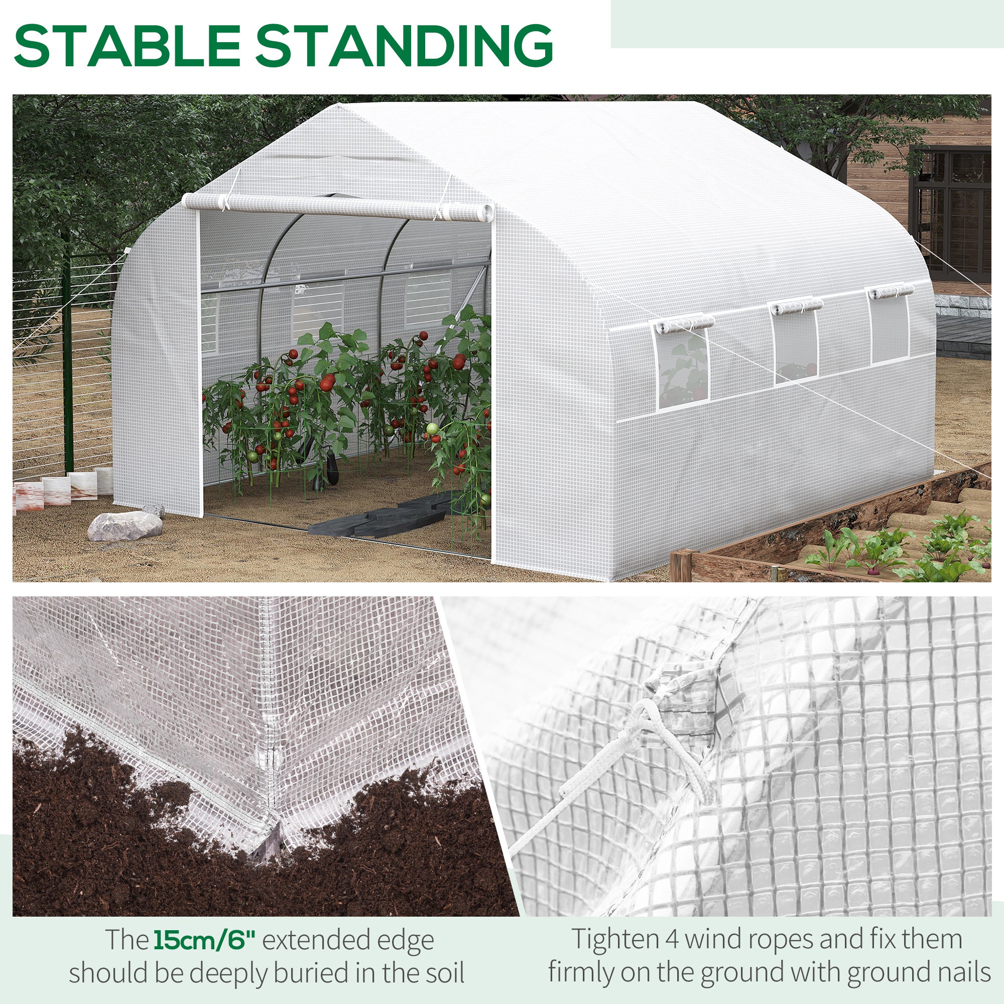 11.5' x 10' x 6.5' Walk-in Greenhouse, Tunnel Green House with Zippered Mesh Door and 6 Mesh Windows, Gardening Plant Hot House with Galvanized Steel Frame, White