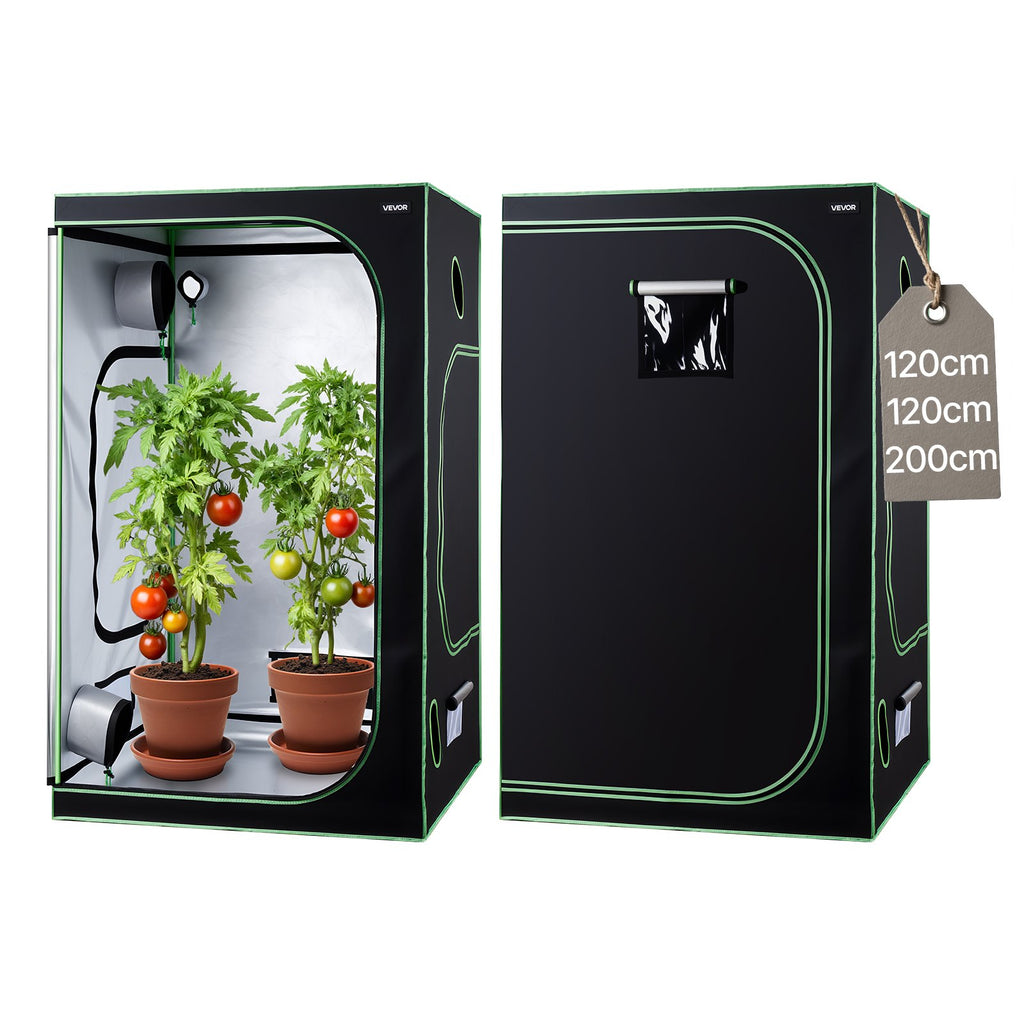 Growzelt 120x120x200 Cm Growbox 600D Hochreflektierendes Mylar Indoor-Pflanzenzelt Mit Beobachtungsfenster Bodenwanne & Reißverschluss