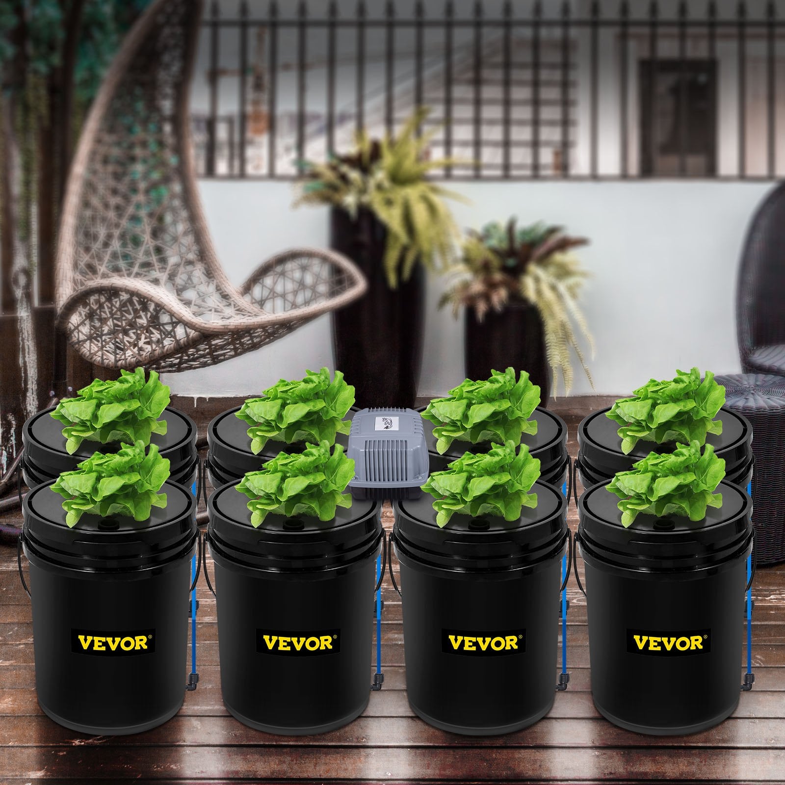 DWC Hydroponic System, 5 Gallon 8 Buckets, Deep Water Culture Growing Bucket, Hydroponics Grow Kit With Pump, Air Stone And Water Level Device, For Indoor Outdoor Leafy Vegetables
