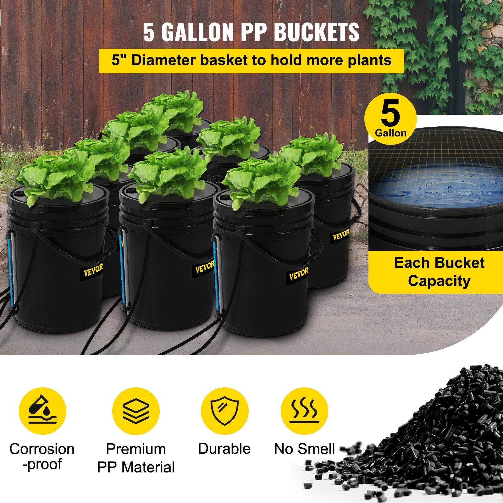 DWC Hydroponic System, 5 Gallon 8 Buckets, Deep Water Culture Growing Bucket, Hydroponics Grow Kit With Pump, Air Stone And Water Level Device, For Indoor Outdoor Leafy Vegetables