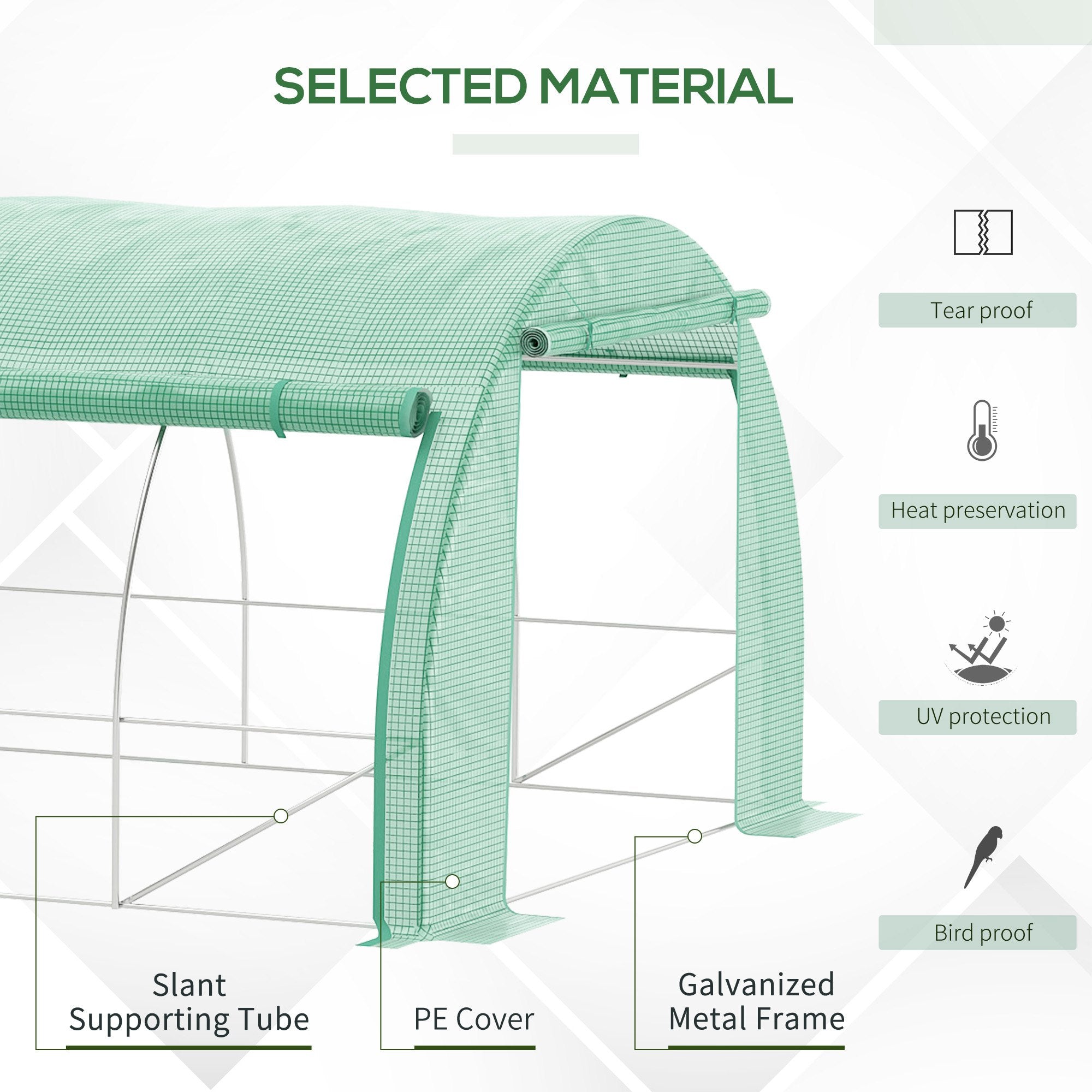 Polytunnel Greenhouse Walk-in Grow House Tent With Roll-up Sidewalls, Zipped Door And 8 Windows, 4x3x2m Green