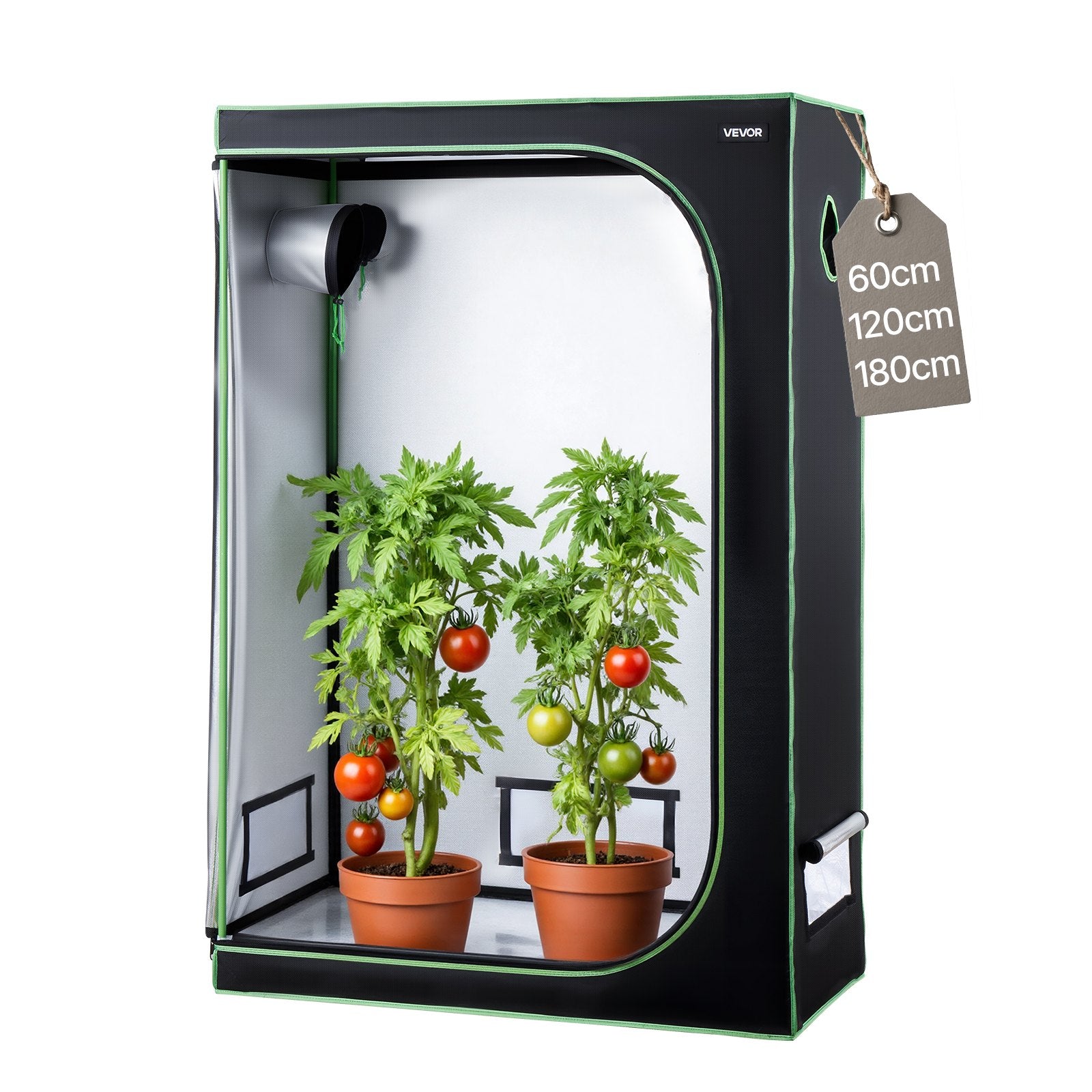 Growzelt 120x60x180 Cm Growbox 600D Hochreflektierendes Mylar Indoor-Pflanzenzelt Mit Beobachtungsfenster Bodenwanne & Reißverschluss