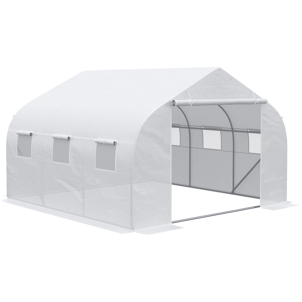 11.5' x 10' x 6.5' Walk-in Greenhouse, Tunnel Green House with Zippered Mesh Door and 6 Mesh Windows, Gardening Plant Hot House with Galvanized Steel Frame, White
