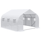 11.5' x 10' x 6.5' Walk-in Greenhouse, Tunnel Green House with Zippered Mesh Door and 6 Mesh Windows, Gardening Plant Hot House with Galvanized Steel Frame, White