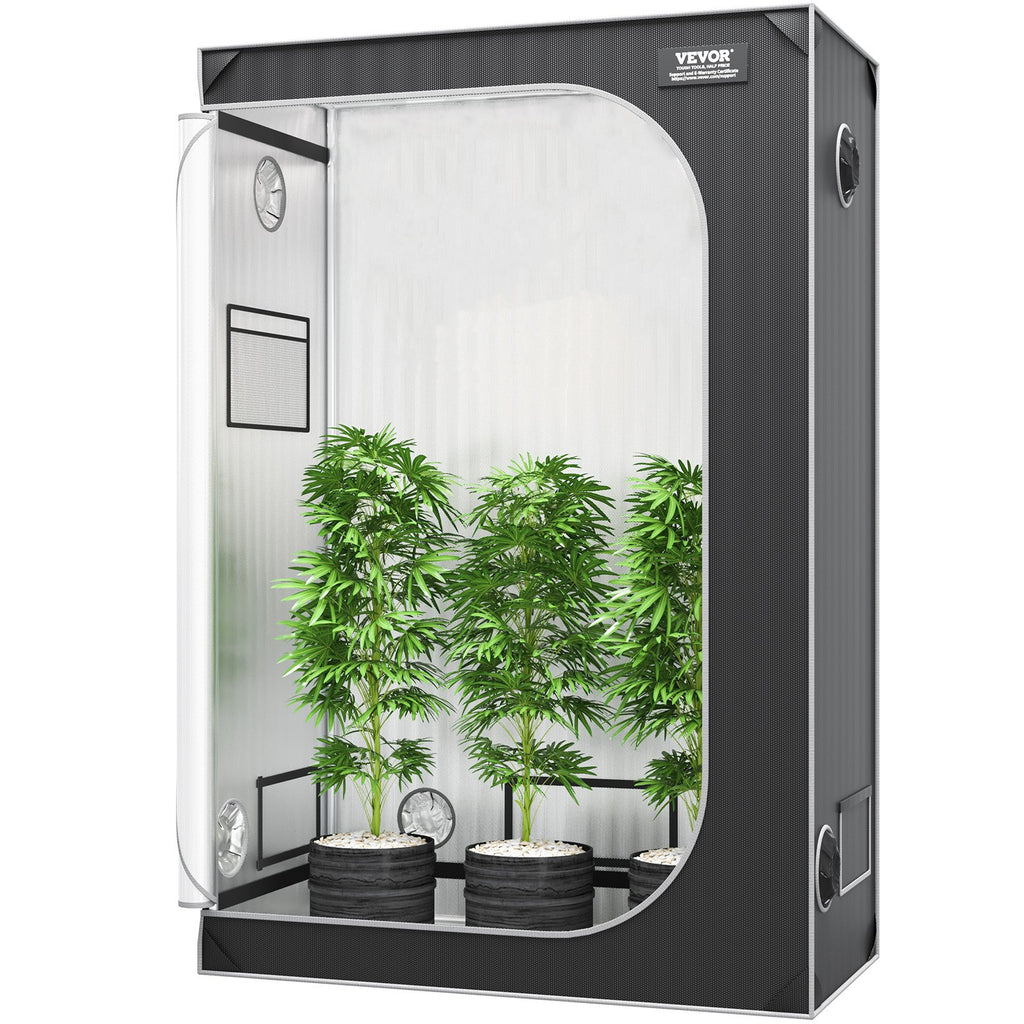 2x4 Grow Tent, 122 X 61 X 183 Cm, High Reflective 2000D Mylar Hydroponic Growing Tent With Observation Window, Tool Bag And Floor Tray For Indoor Plants Growing