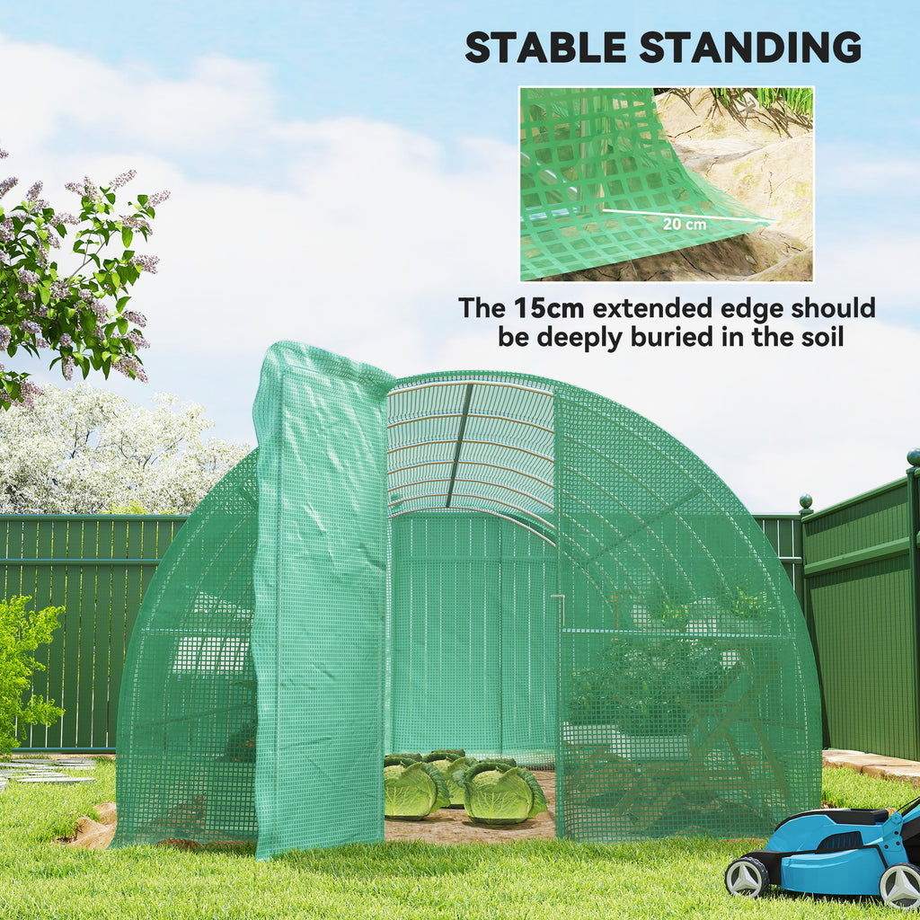 Large Polytunnel Walk In Greenhouse, Plant Gardening Tunnel Green House With Metal Hinged Door, Galvanised Steel Frame & Mesh Windows, Green (3 X 6 M)