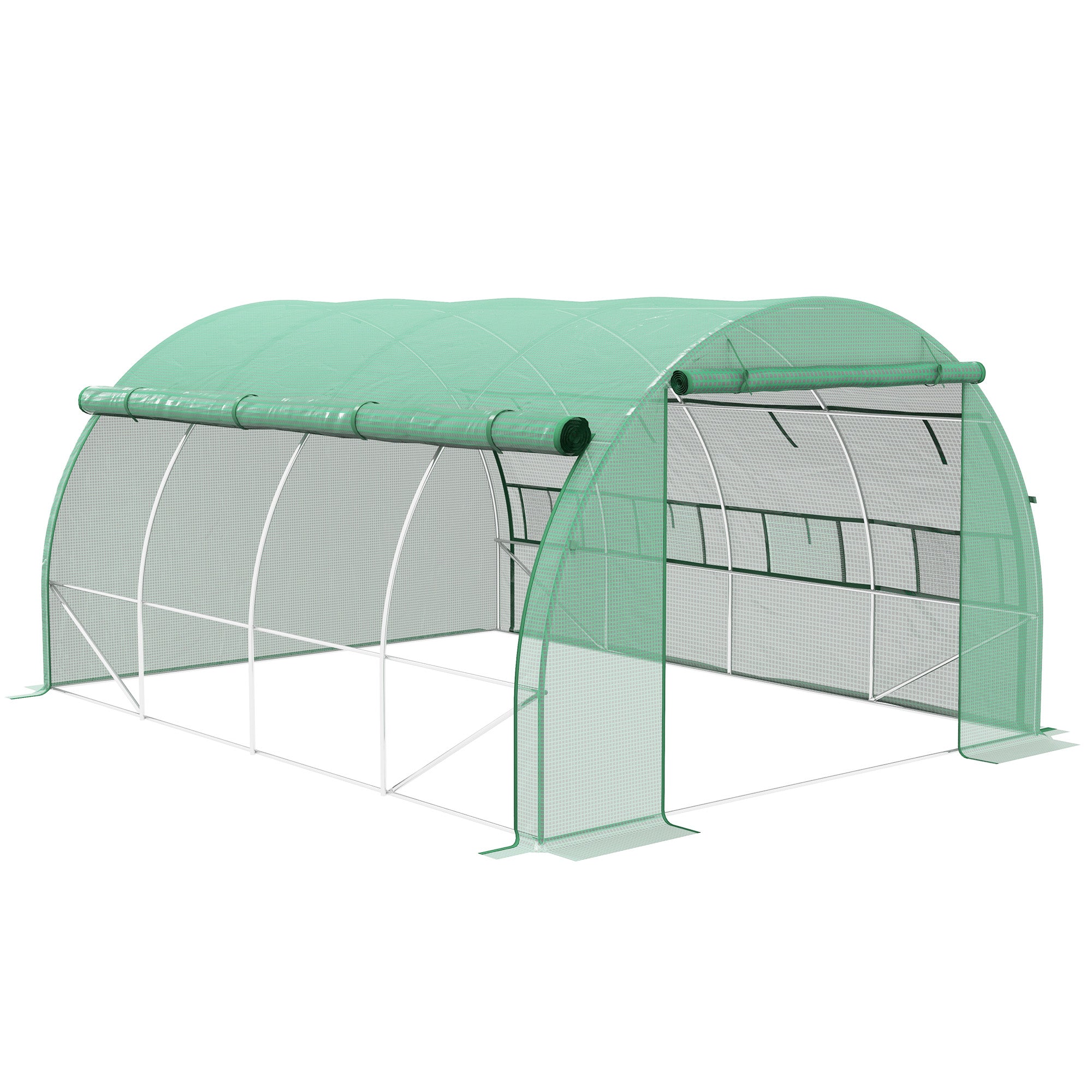 Polytunnel Greenhouse Walk-in Grow House Tent With Roll-up Sidewalls, Zipped Door And 8 Windows, 4x3x2m Green