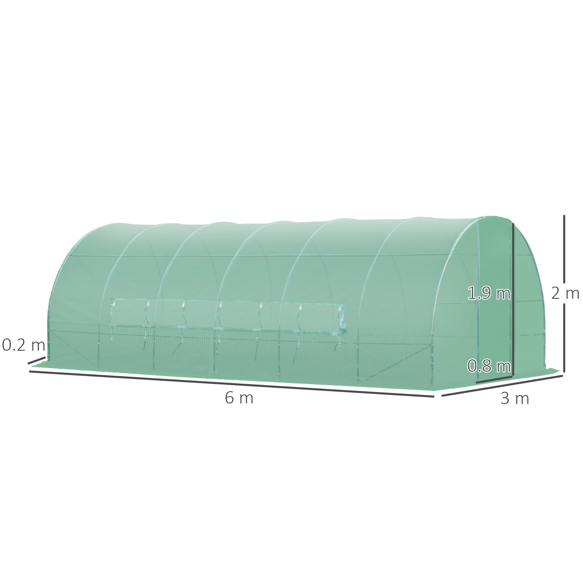 Large Polytunnel Walk In Greenhouse, Plant Gardening Tunnel Green House With Metal Hinged Door, Galvanised Steel Frame & Mesh Windows, Green (3 X 6 M)