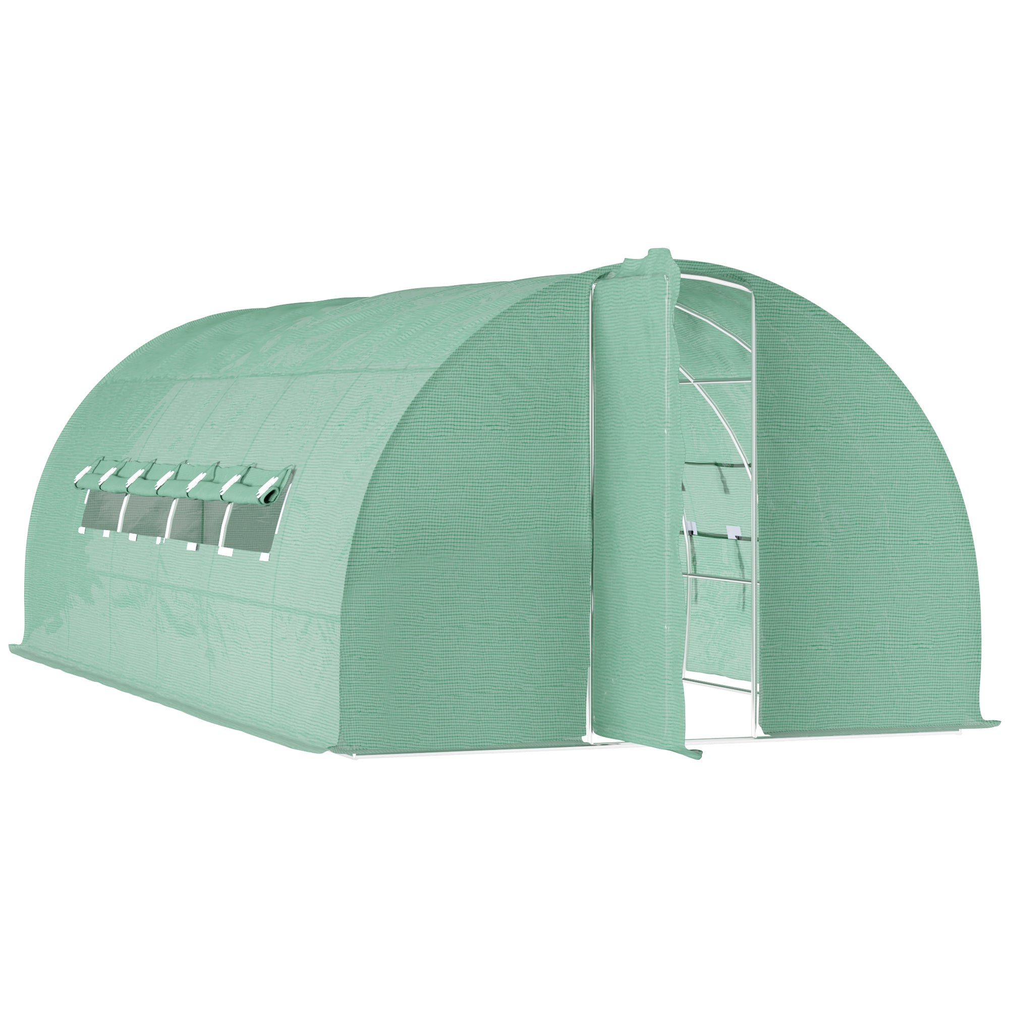 Large Polytunnel Walk In Greenhouse, Plant Gardening Tunnel Green House With Metal Hinged Door, Galvanised Steel Frame & Mesh Windows, Green (3 X 6 M)