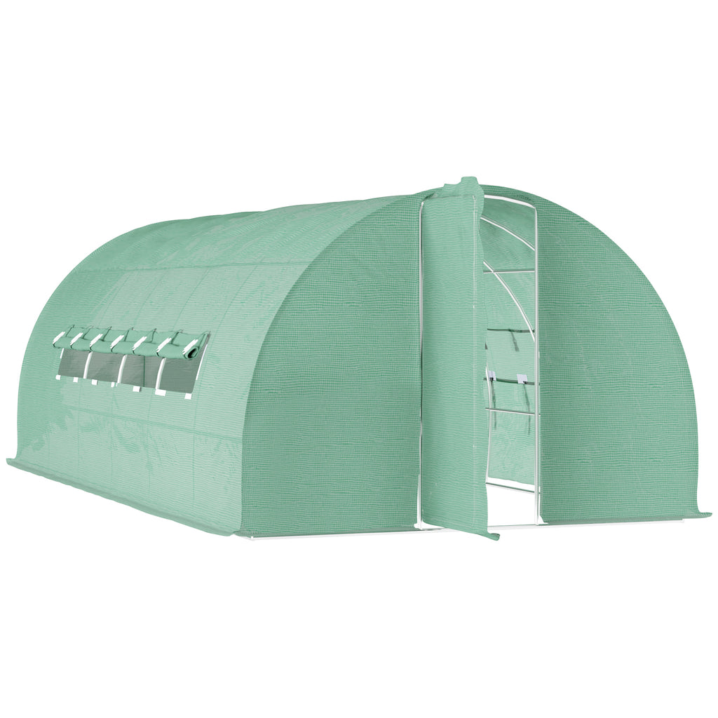 Large Polytunnel Walk In Greenhouse, Plant Gardening Tunnel Green House With Metal Hinged Door, Galvanised Steel Frame & Mesh Windows, Green (3 X 6 M)