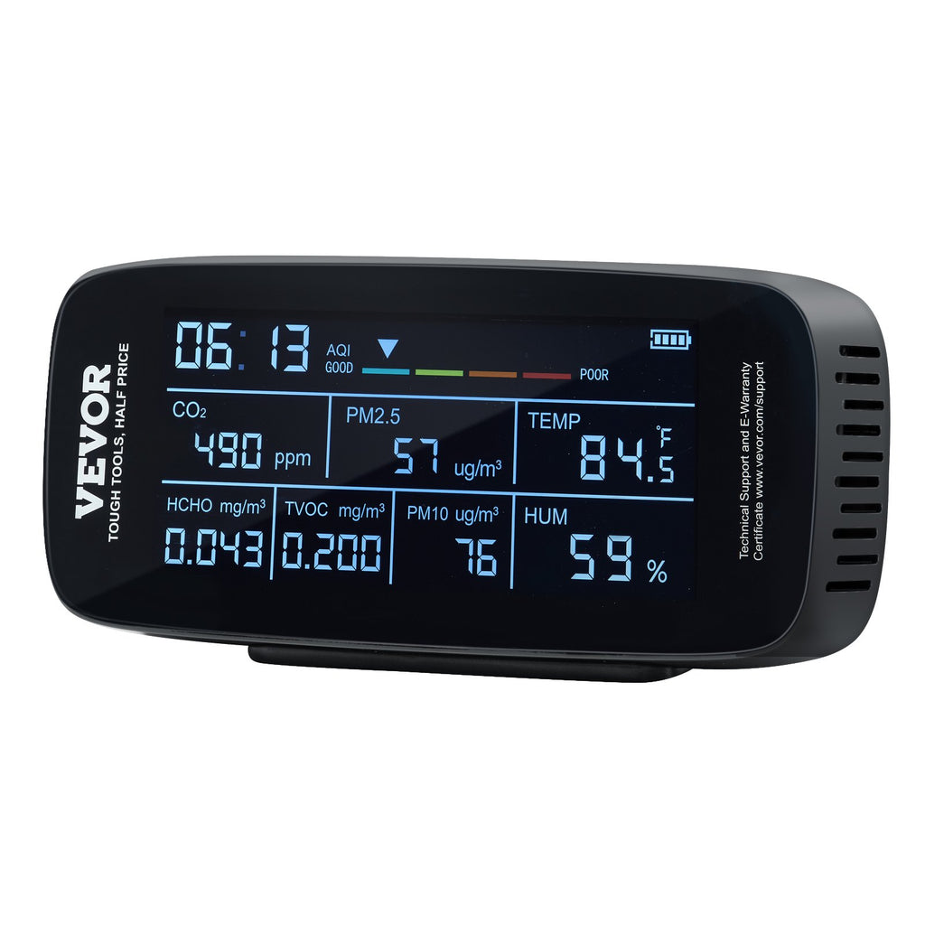 VEVOR Air Quality Monitor 9-IN-1, CO2, Temperature, Humidity, Formaldehyde TVOC AQI Tester, Professional PM2.5 PM10 PM1.0 Particle Counter For Indoor Outdoor, Air Quality Meter
