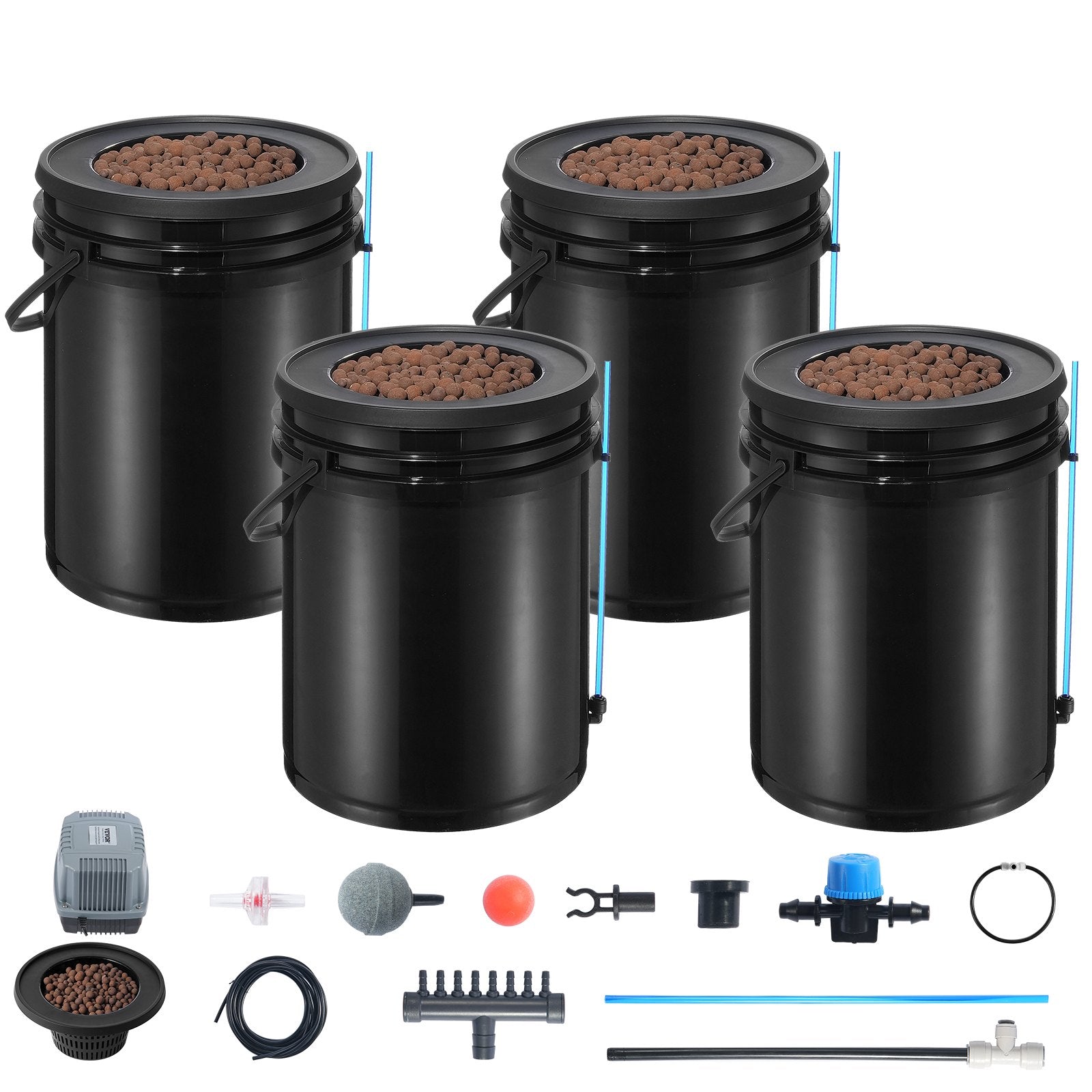 VEVOR DWC Hydroponics Grow System Deep Water Culture With Top Drip 4 Buckets
