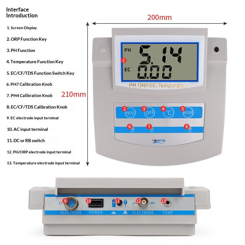 Desktop Digital Display Temperature 6-in-1 PH Meter Water Quality Tester