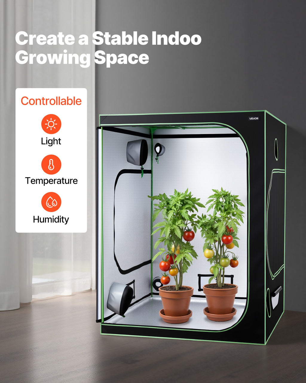 Growzelt 150x150x200 Cm Indoor-Pflanzenzelt Mit Vollspektrum-LED-Zuchtlicht & Belüftungssystem Growbox 600D Hochreflektierendes Mylar Zuchtzelte