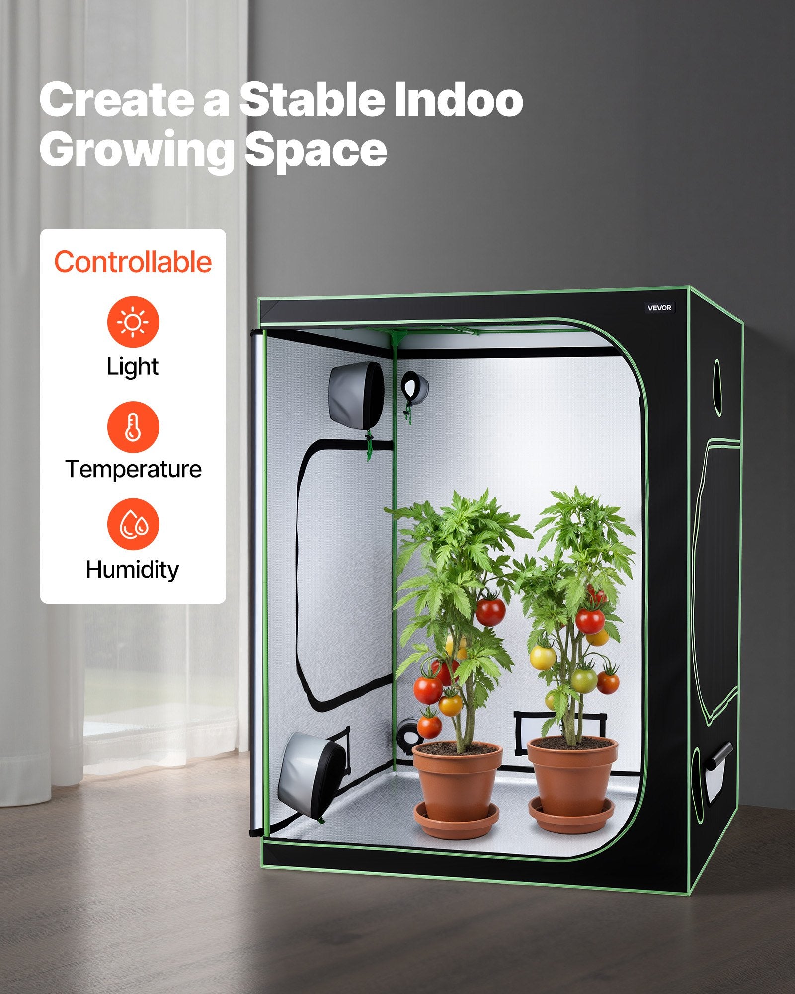 Growzelt 150x150x200 Cm Indoor-Pflanzenzelt Mit Vollspektrum-LED-Zuchtlicht & Belüftungssystem Growbox 600D Hochreflektierendes Mylar Zuchtzelte