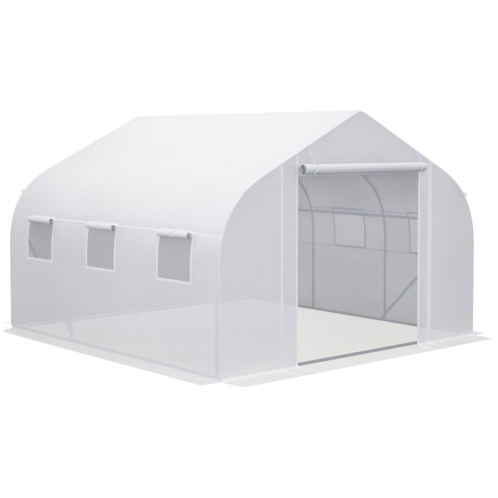 11.5' x 10' x 6.5' Walk-in Greenhouse, Tunnel Green House with Zippered Mesh Door and 6 Mesh Windows, Gardening Plant Hot House with Galvanized Steel Frame, White