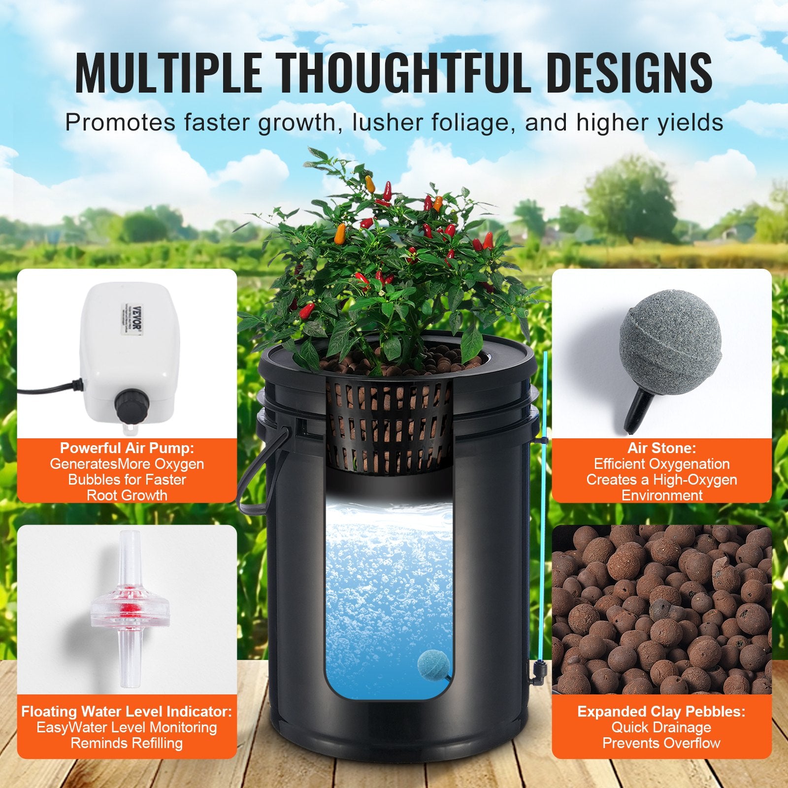 DWC Hydroponics Grow System Deep Water Culture With Top Drip 1 Bucket 5Gal