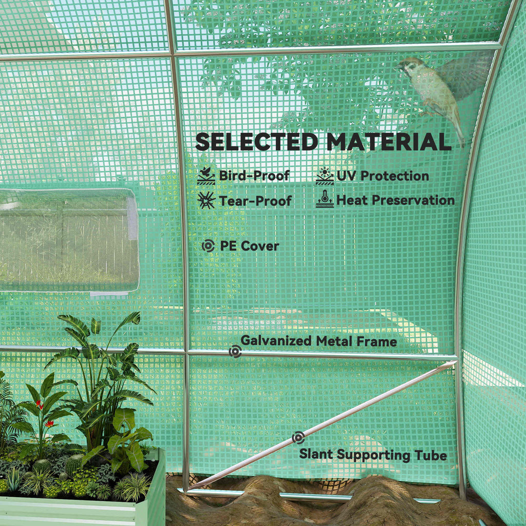 Large Polytunnel Walk In Greenhouse, Plant Gardening Tunnel Green House With Metal Hinged Door, Galvanised Steel Frame & Mesh Windows, Green (3 X 6 M)