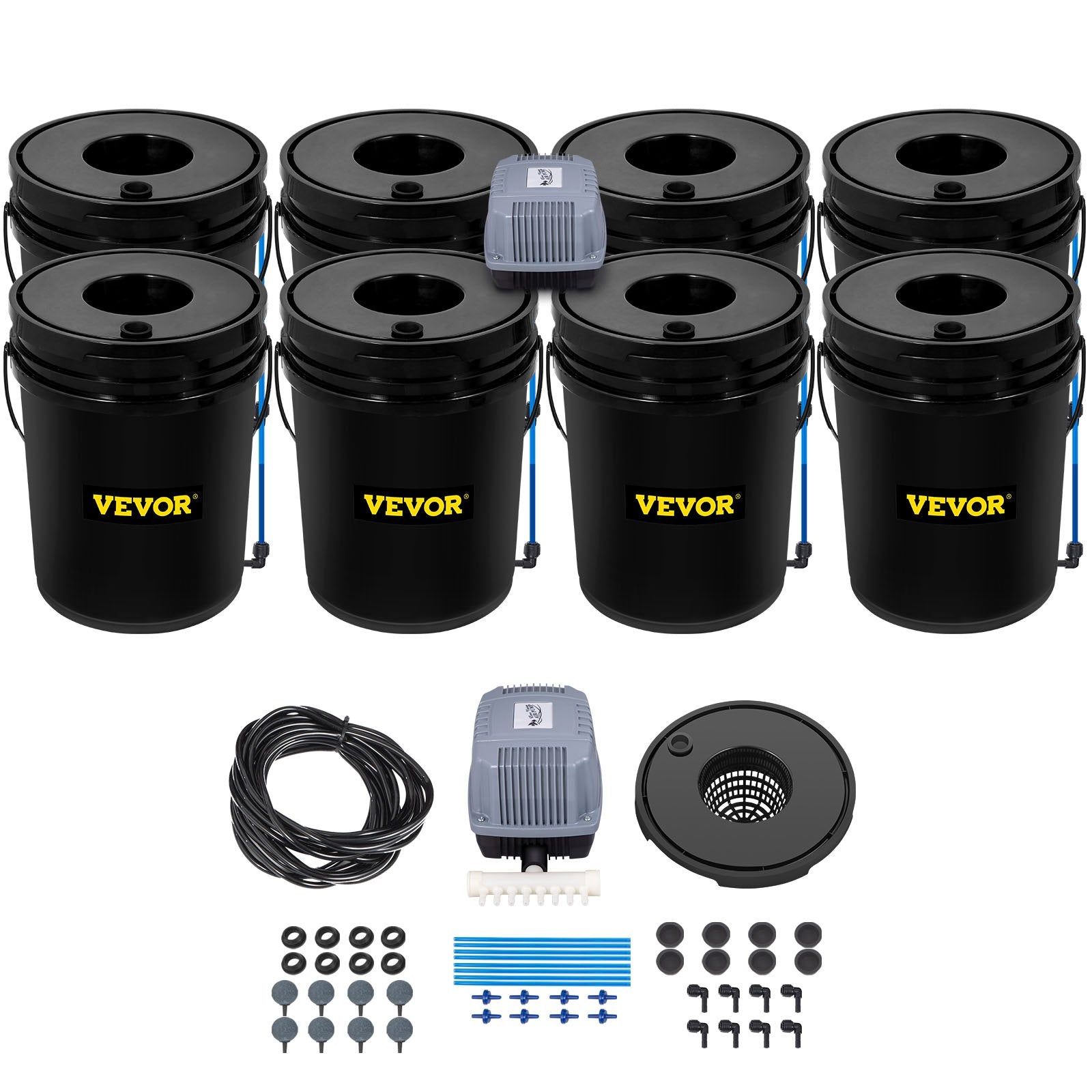 DWC Hydroponic System, 5 Gallon 8 Buckets, Deep Water Culture Growing Bucket, Hydroponics Grow Kit With Pump, Air Stone And Water Level Device, For Indoor Outdoor Leafy Vegetables